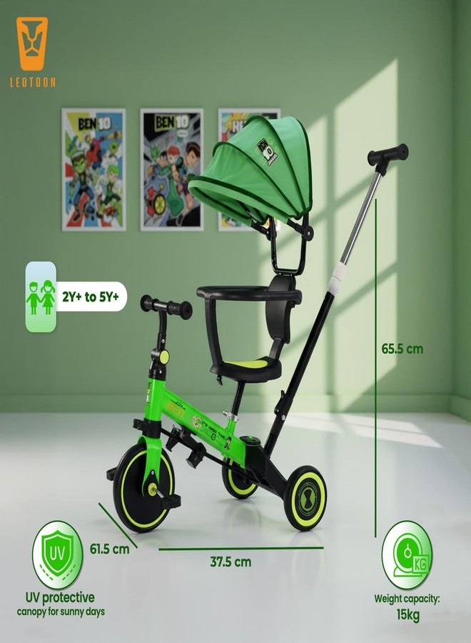 Leotoon Licensed Ben10 4 in 1 Trot n Roll Tricycle, Sunshade, 3 Mute EVA Wheels, Big Wheel Hub, Steel Frame, Non-Slip Tyres, Extendable Handle, Convertible to Balance Bike, Ben10, 2 to 6 Years - Image 5